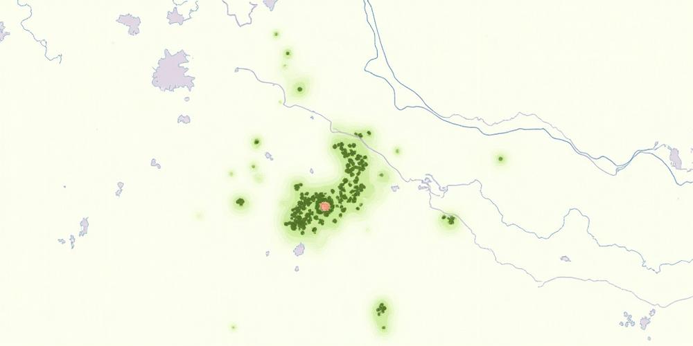 Іле-Алатау ұлттық саябағының интерактивті картасының демонстрациясы, қар барысының мекендеу аймақтары мен Сиверс алмасының таралуын көрсететін қабаттары бар.